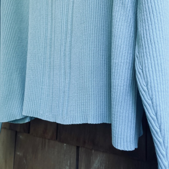 Liz Claiborne Lizsport  Vintage 💯Cotton Light Blue Ribbed Sweater Turtleneck  L - Picture 7 of 11